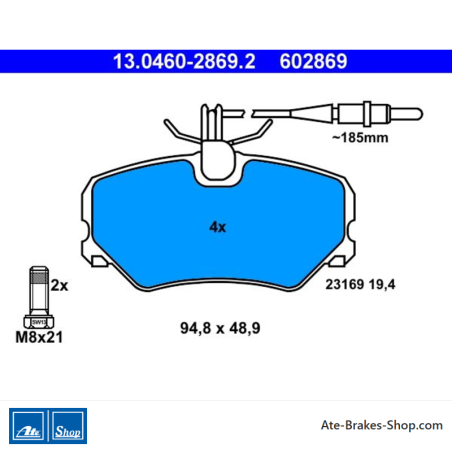 ATE original brake pads (13046028692) for Peugeot