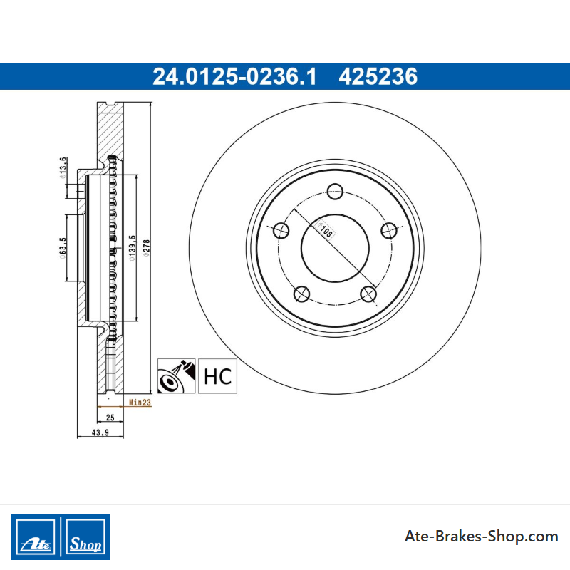 ATE Original 2 Pieces Brake Disk (24012502361) for Ford