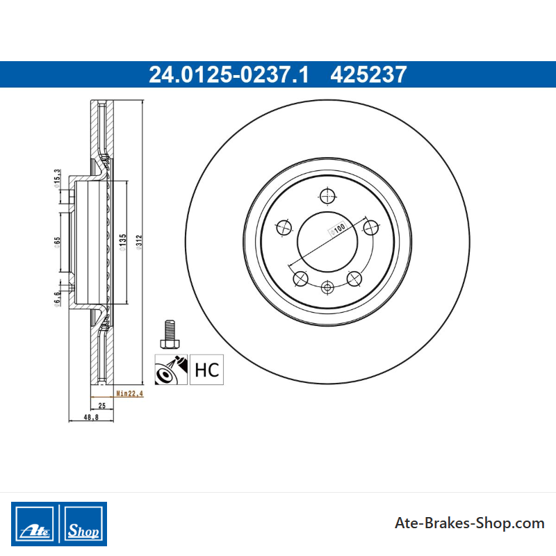 ATE Disco de freno original (24012502371) para Volkswagen (VW)