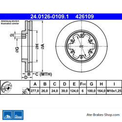 ATE Disco de freno original de 2 piezas (24012601091) para Ford, Nissan