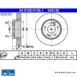 ATE Disco de freno original de 2 piezas (24012601261) para Hyundai