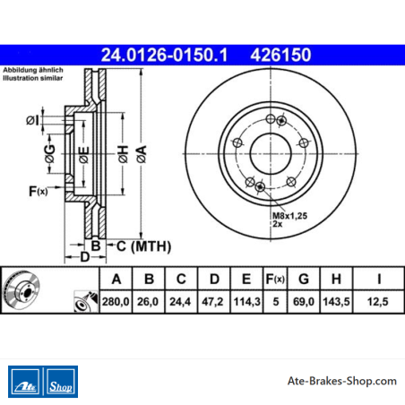 ATE Originele 2-delige remschijf (24012601501) voor Hyundai, Kia