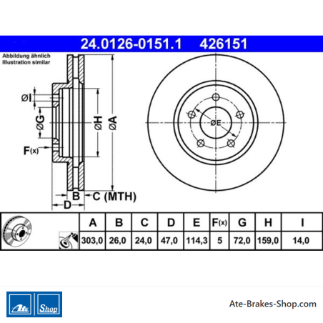 ATE Disque de frein original (24012601511) pour Ford