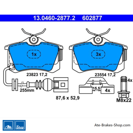 ATE plaquettes de frein d’origine (13046028772) pour Seat, Volkswagen (VW)