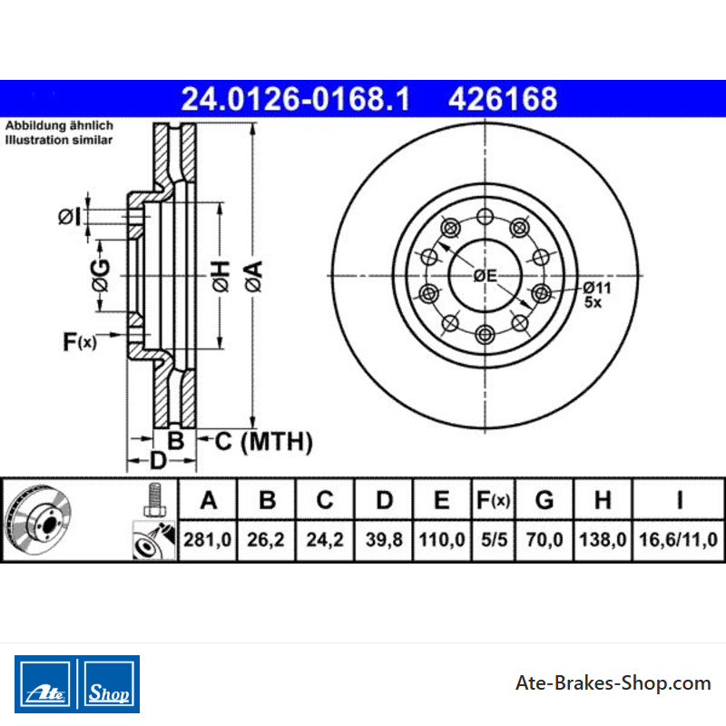 ATE Originele 2-delige remschijf (24012601681) voor Alfa Romeo, Fiat, Jeep