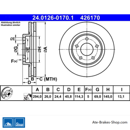 ATE Originele 2-delige remschijf (24012601701) voor Chrysler, Citroën, Jeep, Mitsubishi, Peugeot