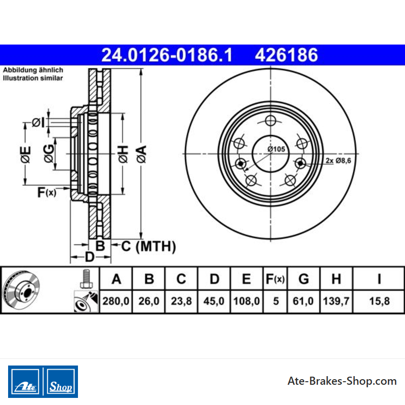 ATE Disco de freno original de 2 piezas (24012601861) para Renault