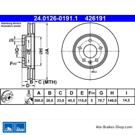 ATE Disco de freno original (24012601911) para Opel