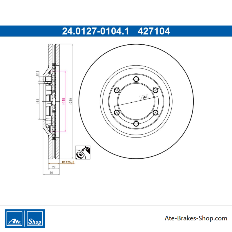 ATE Disque de frein original en 2 pièces (24012701041) pour Isuzu