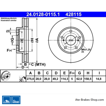 ATE Disque de frein original en 2 pièces (24012801151) pour Toyota