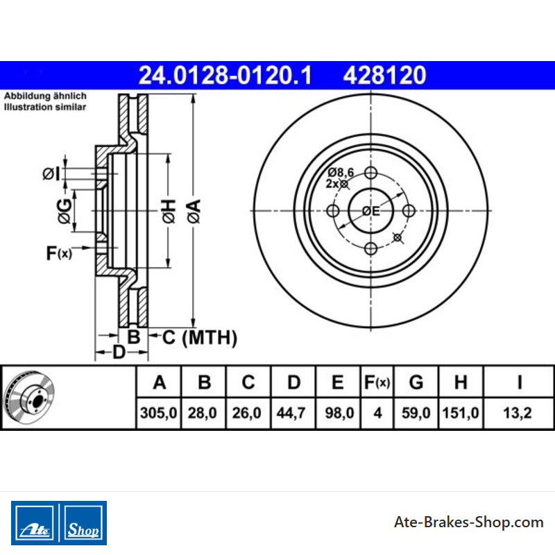 ATE Original 2 Teile Bremsscheibe (24012801201) für Fiat