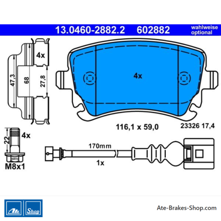 ATE pastillas de freno originales (13046028822) para Volkswagen (VW)