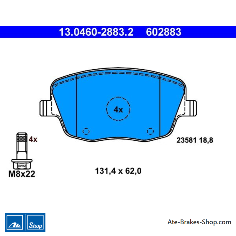 ATE originale Bremsbeläge (13046028832) für Seat, Skoda, Volkswagen (VW)