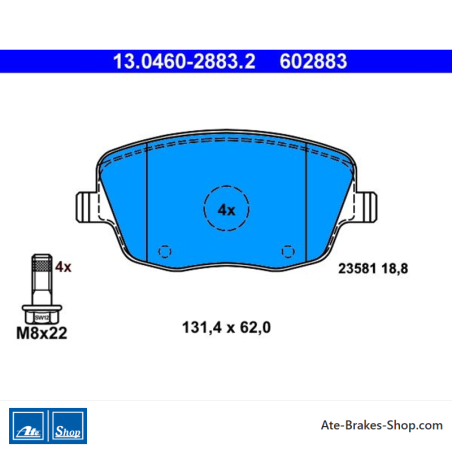 ATE originale Bremsbeläge (13046028832) für Seat, Skoda, Volkswagen (VW)