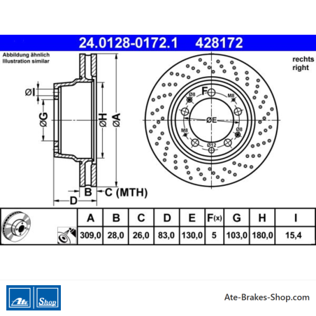 ATE Disco de freno original (24012801721) para Porsche