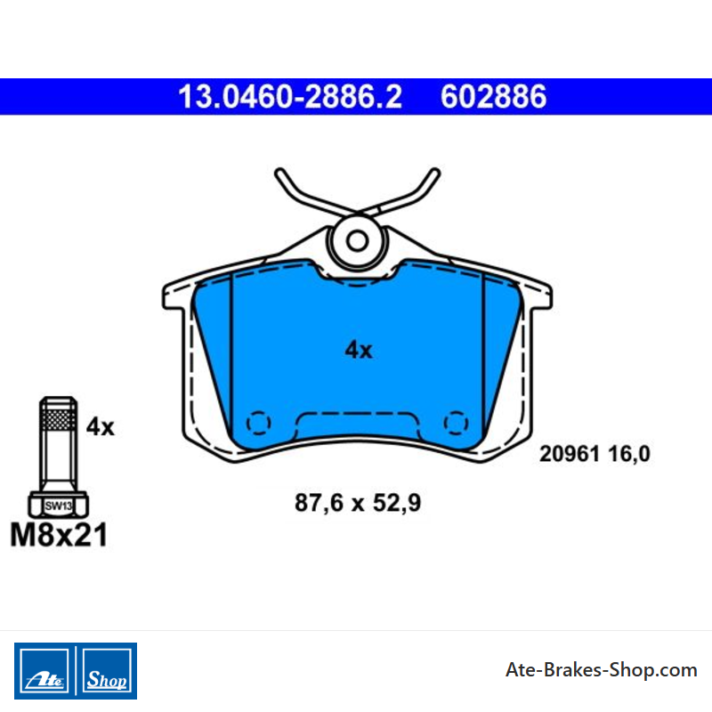 ATE pastillas de freno originales (13046028862) para Audi, Seat, Skoda, Volkswagen (VW)