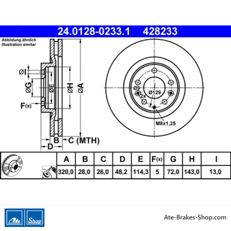 ATE Originale Bremsscheibe (24012802331) für Mazda