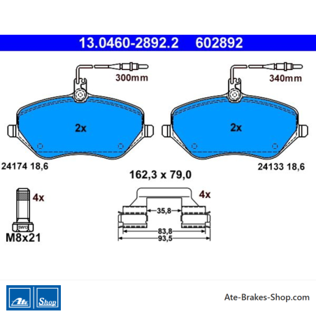 ATE original brake pads (13046028922) for Citroën, Peugeot