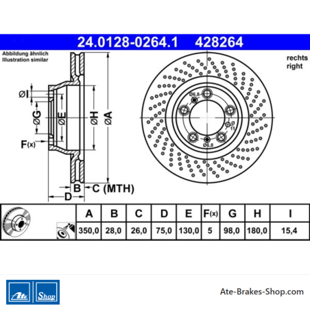 ATE Disco de freno original (24012802641) para Porsche