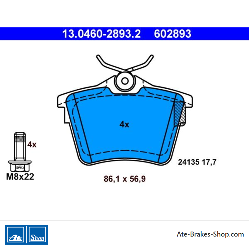 ATE originalen Bremsbeläge (13046028932) für Citroën, Peugeot