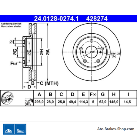 ATE Disco de freno original de 2 piezas (24012802741) para Toyota